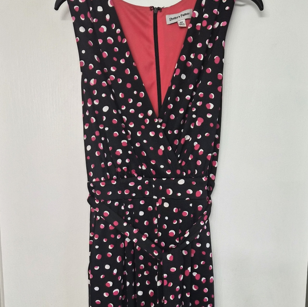 Shelby & Palmer Black and Pink Polka Dot Jump Suite. Medium. Zips down back.